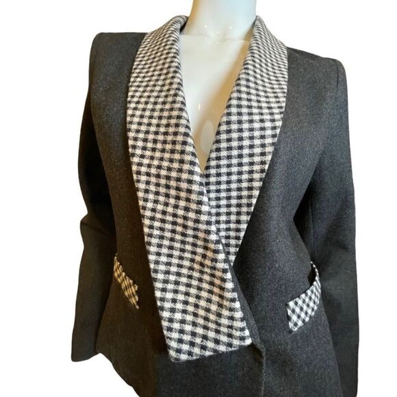 Vintage Plaid Checkerboard Double Breasted Jacket Grey Medium - Picture 11 of 15